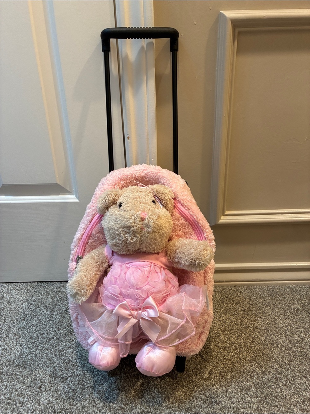 Popatu Pink Plush Rolling Backpack